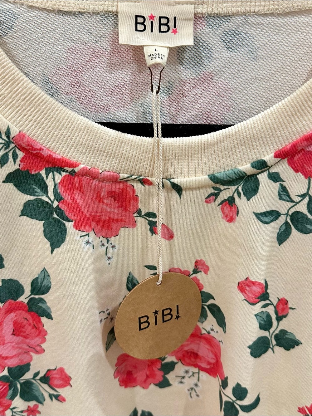 NWT BiBi Vintage Rose Floral Balloon Sleeves Sweatshirt Size L - Picture 4 of 4